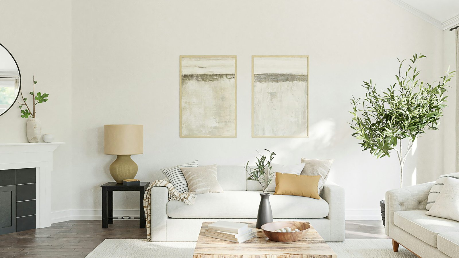 a living room filled with furniture and a fire place